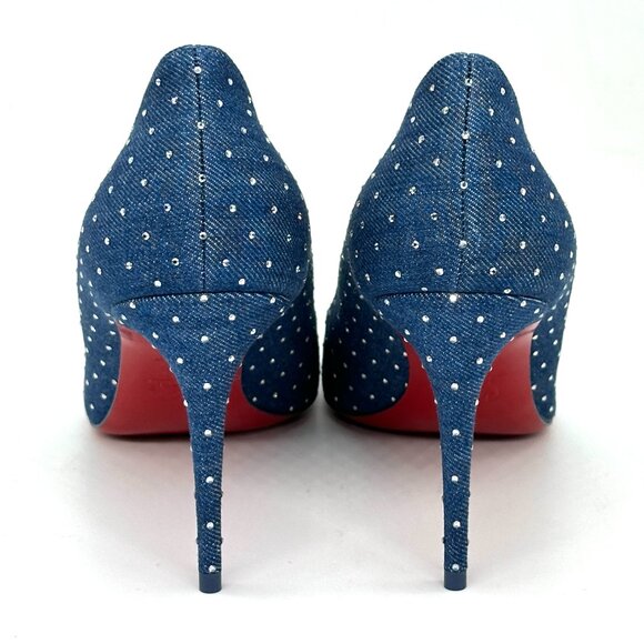 Christian Louboutin KATE PLUM STRASS 85 Crystal Denim Heels Pumps Shoes - Picture 10 of 15